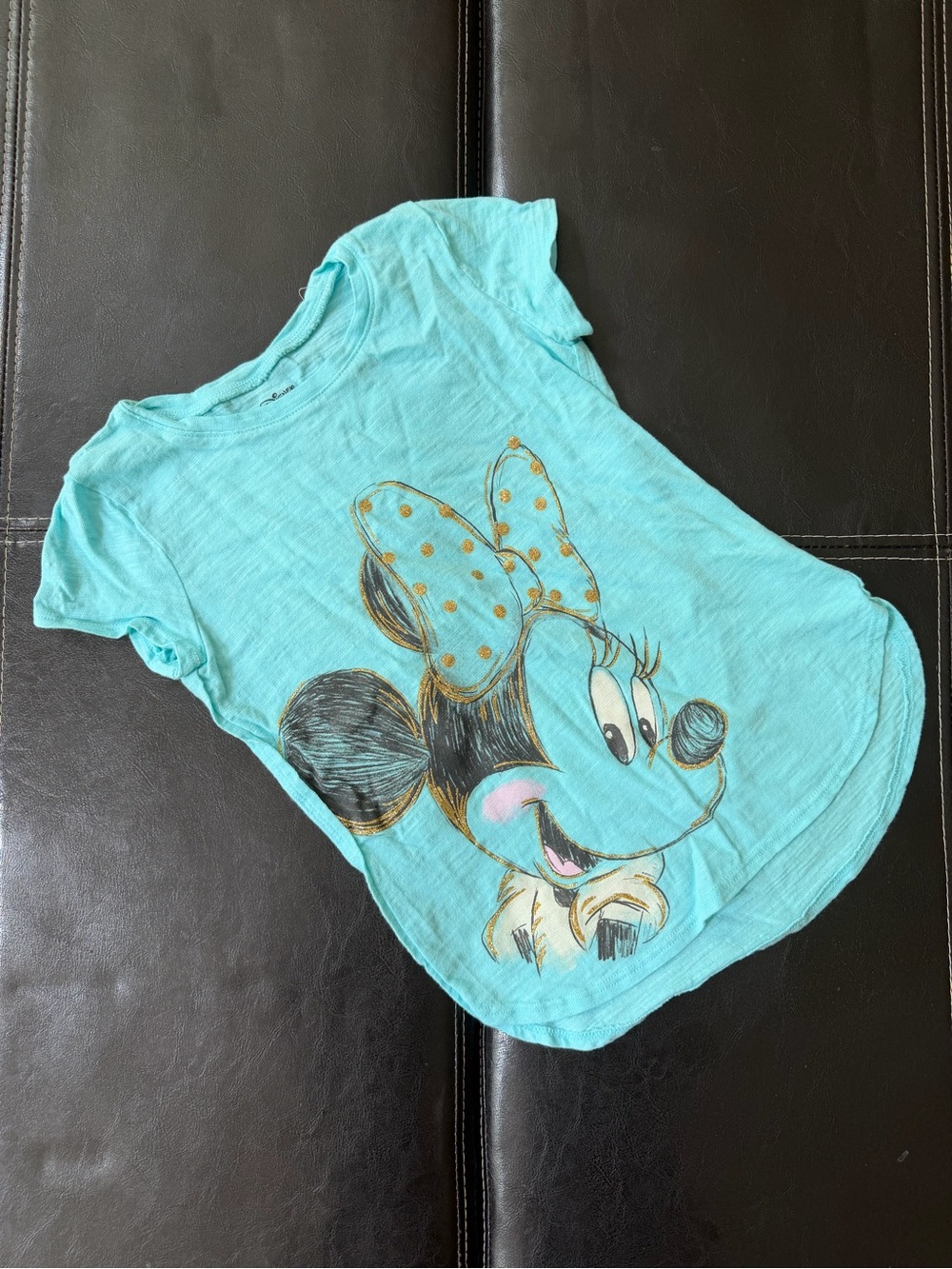 Disney - Turquoise Minnie Mouse Short Sleeve Tee with Gold Sparkly Accents